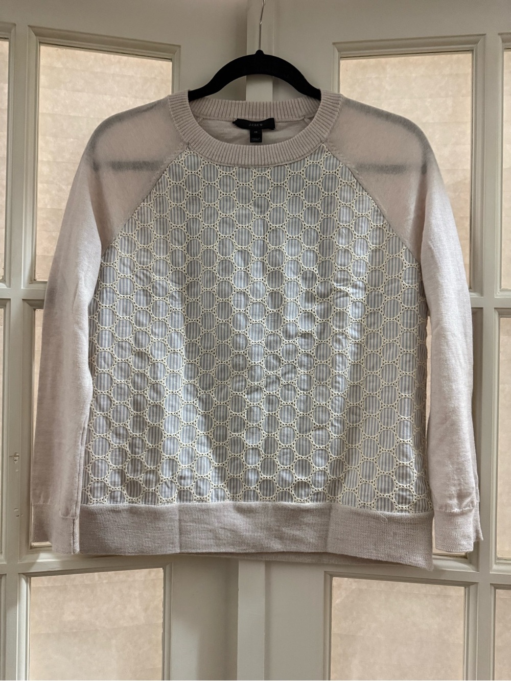 J. Crew Cream Crewneck Sweater with Lace-Style Front
